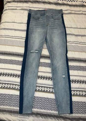 Spanx  Distressed Raw Hem Side Panel Jean Jeggings Light Wash High Rise Pull sz M