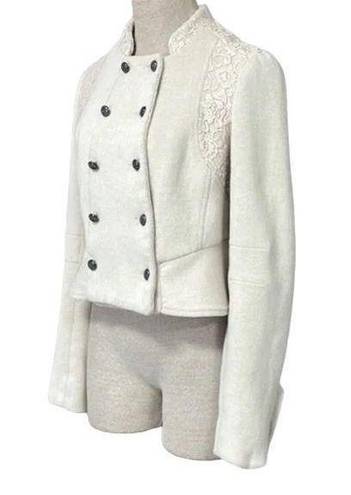 We The Free  Military Blazer Double Breasted Off White Lace Jacket Size 2