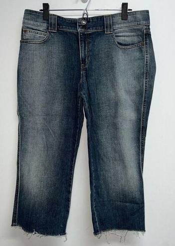 Gap Vtg Y2K  Womens Low Rise Cropped Denim Blue Jeans Size 14 Frayed Hems Stretch