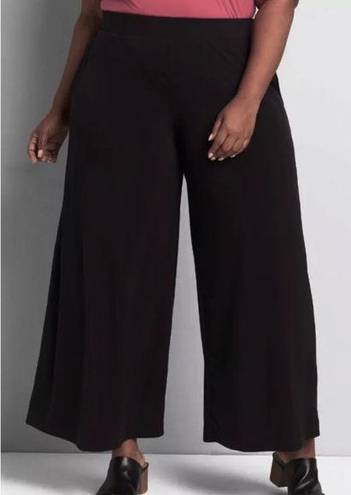 Lane Bryant  Wide Leg Solid Black Elastic Waist Pull On Pants Pockets 14/16 Plus