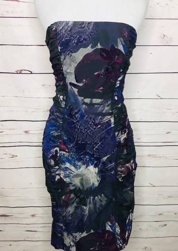 Betsey Johnson  Black & Purple Strapless Bustle Cocktail Dress Size XS