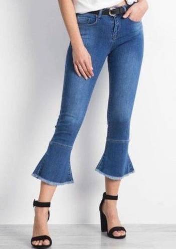 Chelsea and Violet  High Rise Flared Hem Crop Jeans Distressed Frayed Size 25