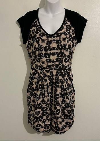 Rebecca Taylor Silk LEOPARD BLOCK Mini Dress color black & cream Size US 4 NWT