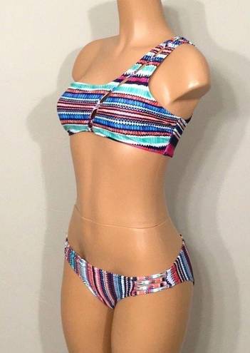 Jessica Simpson  multicolored one-shouldered bikini