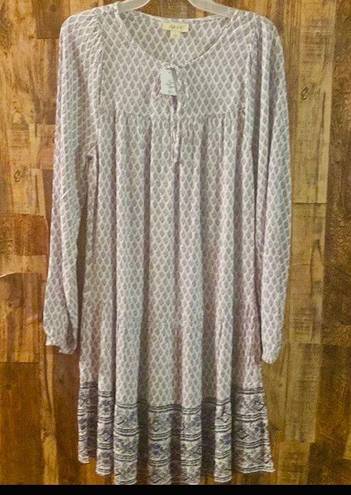 Style & Co NWT  women's Printed Long Sleeve Tiered Peasant Dress size small length 37 width 16