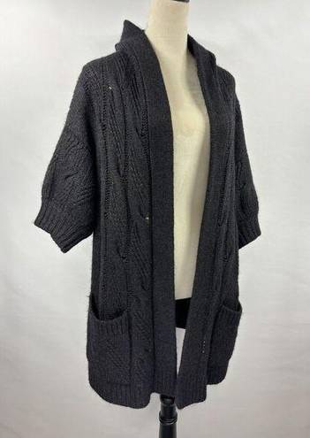 Vince  Alpaca Wool Duster Vest Cardigan Black Large Short Sleeve Hood