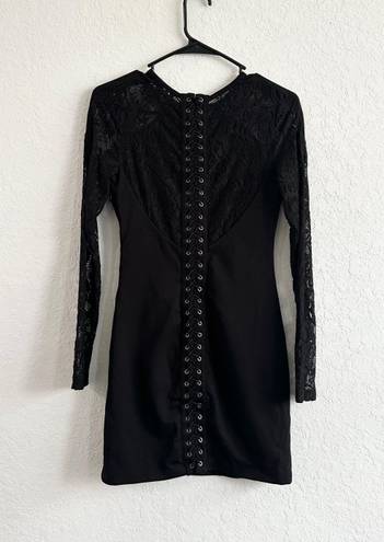 GUESS Black Lace Dress Long Sleeve Lace Up Back Size Small Business Office