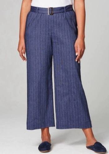 J.Jill  Linen Women’s Jenna Stretch Belted Wide Leg Crop Pants Blue Size Small