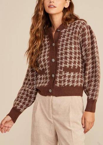 Lush Clothing LUSH Danah Pocketed Crop Houndstooth Cardigan Jewel Buttons