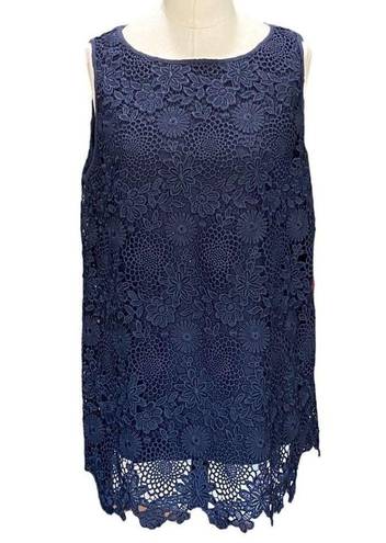 J.Jill  Floral Lace Sleeveless Top Navy blue layered Size Medium