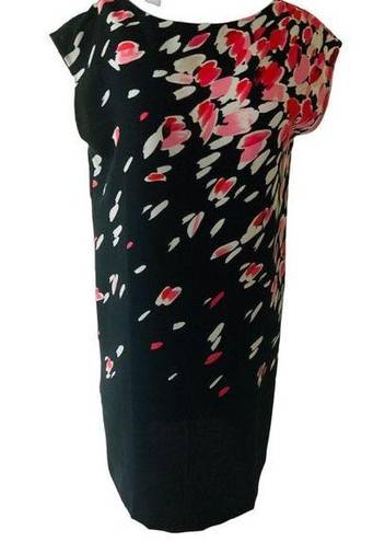 Loft ANN TAYLOR LADIES CAP SLEEVE BLACK FLORAL LIKE PATTERN DRESS EUC S