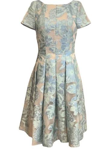 St. John 💕💕 Jacquard Floral Embossed  Cap Sleeve Pleated Cocktail Dress 8 NWOT