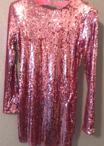 Revolve Long Sleeve Pink Sequin Mini Dress