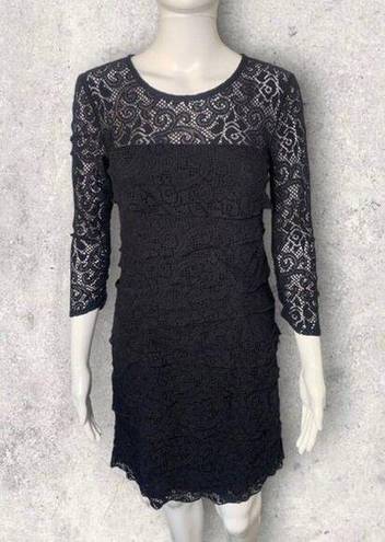 Laundry by Shelli Segal  Lace Tiered Black Bohowitch Cocktail Dress Size 4