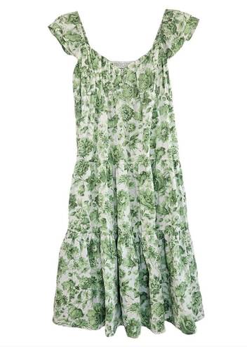 Abercrombie & Fitch  Ruffle Sleeve Poplin Midaxi Dress Green Floral Small New