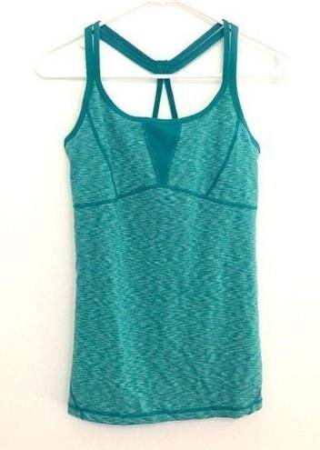 Zella  Showstopper Space Dye Tank Teal Green White Scoop Neck Racerback Active S