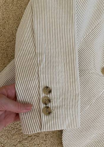 Dalia Collection Dalia Blazer Jacket Tan White Striped Button Front Pockets
