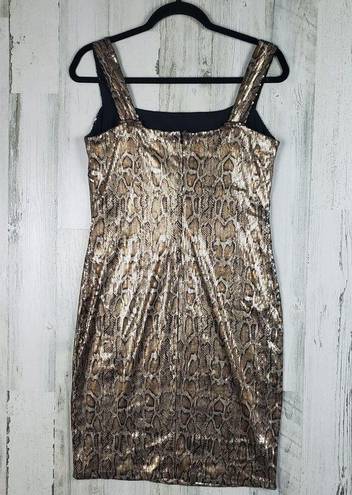 L'Agence  Auden Snake Print Sequined Square Neck Sleeveless Mini Dress Women's