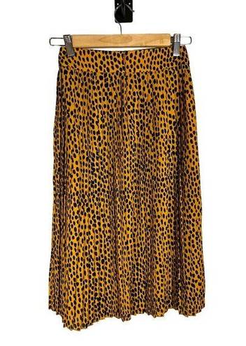 J.Crew Pleated Midi Skirt Size 00P Gold and Black Dot Print