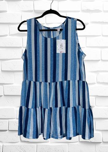 LuLaRoe Women’s Medium Eliana Tiered Tank Top • Blue Vertical Stripes Sleeveless