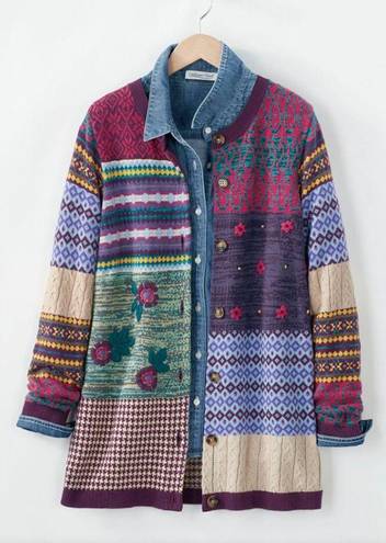 Coldwater Creek  True Color Cardigan Sweater Women Large Petite Patchwork Paisley