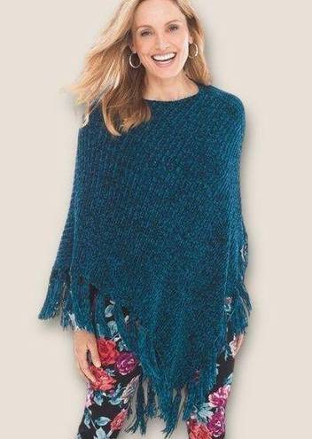 Chico's Chico’s Chenille Fringe Poncho Turquoise One Size