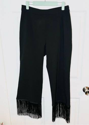 Lulus  Catch a Crush Black Fringe Cropped Pants Flat Front Black L NWT