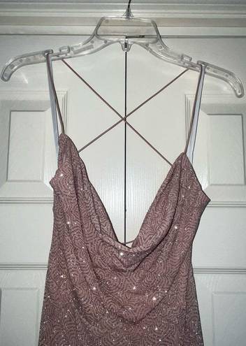 Windsor Pink/Dusty Rose/Mauve Glitter Dress with Slit