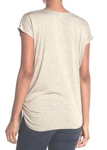 Max Studio New  Knotted Hem Cap Sleeve Tee Knit Jersey Heather Pebble