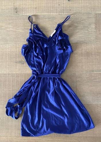 Rebecca Taylor  blue satin ruffle belted mini dress