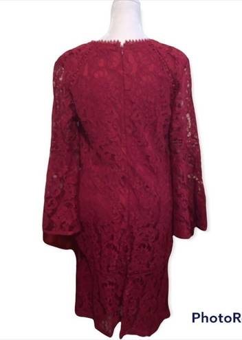 Isaac Mizrahi  LIVE! Burgundy Macrame Lace Sheath Dress Bell Sleeves Size 6