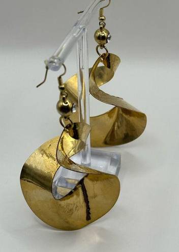 Twisted Golden Copper Toned Hammered Dangle  Earrings