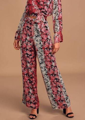 Lulus Happier Now Black Multi Floral Print Wide-Leg Pants