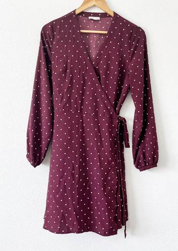 Loft Maroon Polka Dot Wrap Dress