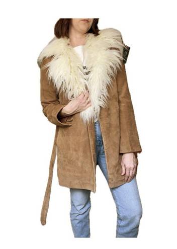 Paige  Kairo Suede Leather Penny Lane Faux Fur Jacket Light Camel Tan Small