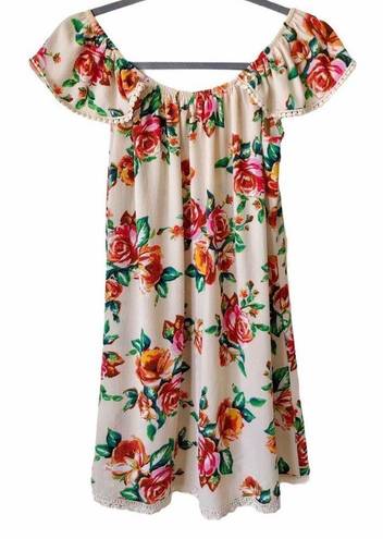 Chelsea and Violet Boho Floral Off Shoulder Mini Casual Summer Flirty Dress  XS