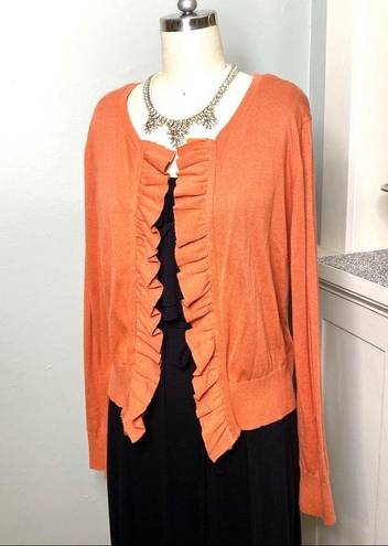 Elle Orange Ruffled Cardigan Sweater Medium