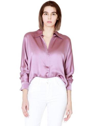 Vince  Silk Shaped Collar Popover Blouse Top Vervain Purple Lilac Size XS NEW