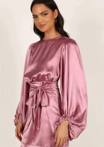 Petal and Pup  Opal Mauve Purple Satin Long Balloon Sleeve Wrap Mini Dress 10