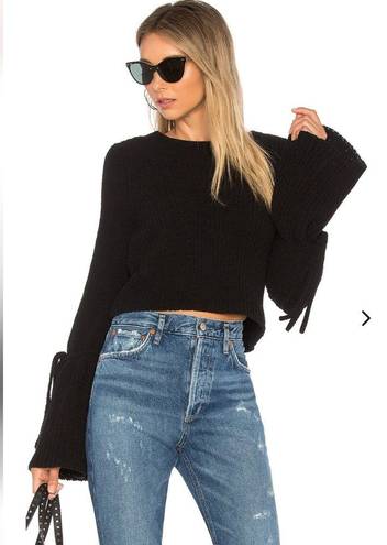 Lovers + Friends  Black Cropped Parkwood Sweater Bell Sleeves Bow Tie Detail S