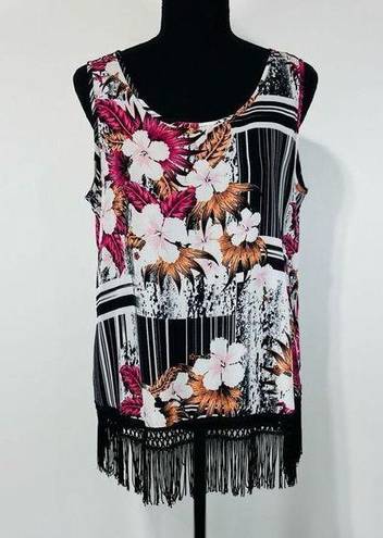 Zac and Rachel  Abstract Floral Fringe Tank Top Sz M Women’s Hawaiian