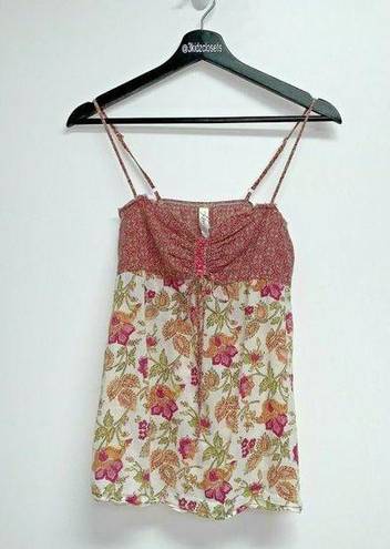 Kirra  Womens Tank Top Size Small Floral Pink Orange Green Cotton