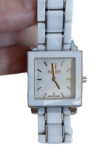 Fendi  Square Ceramic White Watch, Stainless Steel