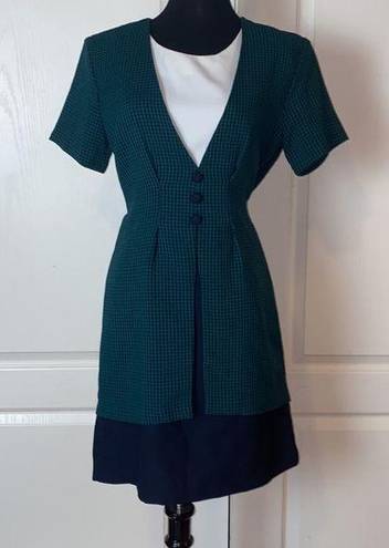 Vintage Blue 80s  & GREEN GINGHAM PREPPY OFFICE DRESS