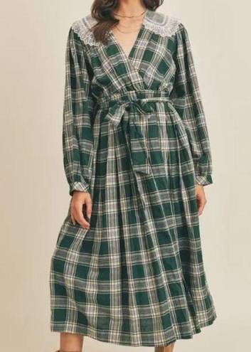 Just Me New plaid belted vintage long sleeves dress, size S