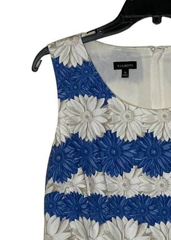 Talbots  Sleeveless Dress Size 10 Blue & White Flowers Lined Cotton Stretch Blend