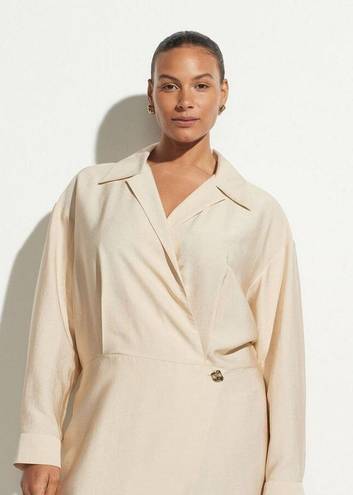 Vince NEW  Plus Size Extended Shaped Collar Long Sleeve Wrap Dress Beige Size 22