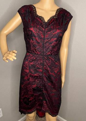 Chelsea & Violet Black Lace Over Red Short Sleeve High Low Dress Size Small