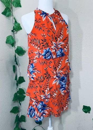 Loft Tropical Orange Floral Ruffle Tiered Dress