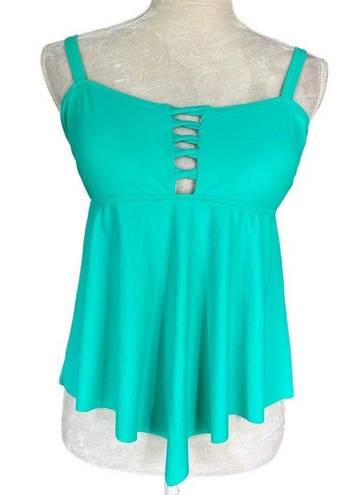 Beachsissi  Ruffle Hem Cross Front Tankini Teal XL New